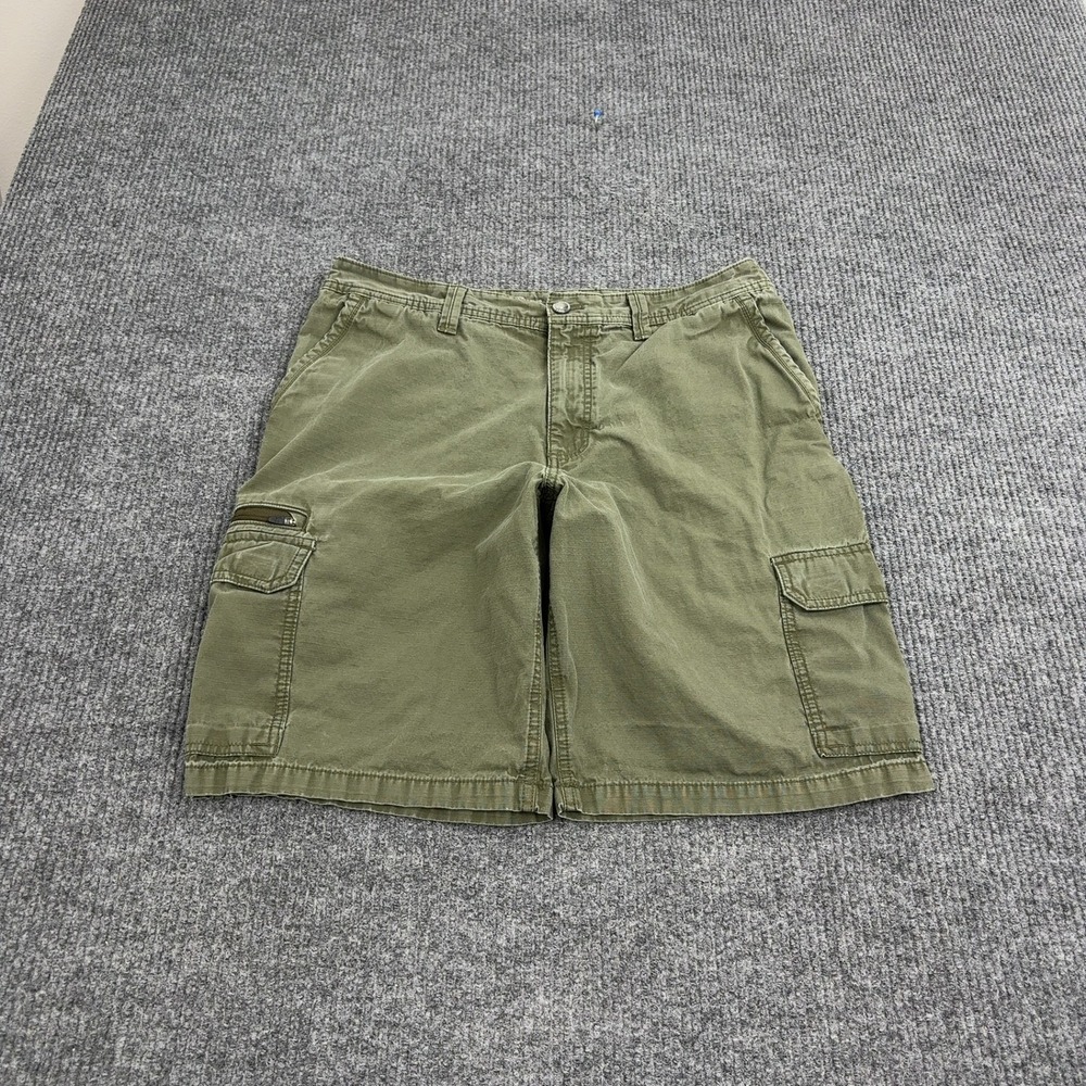 Eddie Bauer Cargo Shorts Mens 34 Green Cotton Ripstop Multi Pocket Gorpcore Hike